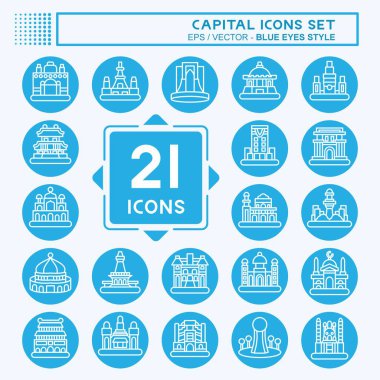 Simge Ayarlama Sermayesi. Başkent sembolüyle ilgili. Mavi gözlü. Basit dizayn edilebilir. Basit resimleme