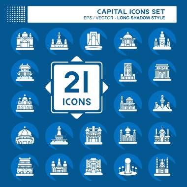 Simge Ayarlama Sermayesi. Başkent sembolüyle ilgili. Uzun gölge tarzı. Basit dizayn edilebilir. Basit resimleme