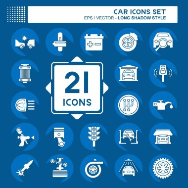 Simge Ayarlı Araba. Otomotiv sembolü. Uzun gölge tarzı. Basit dizayn edilebilir. Basit resimleme