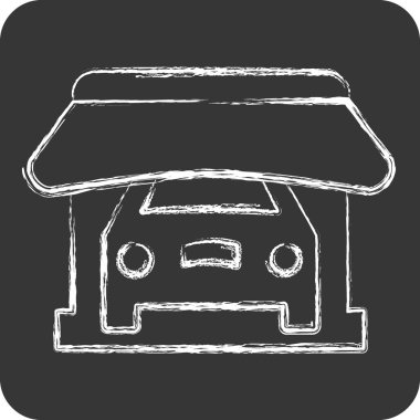 Simge Dükkanı. Otomotiv sembolü. Tebeşir stili. Basit dizayn edilebilir. Basit resimleme