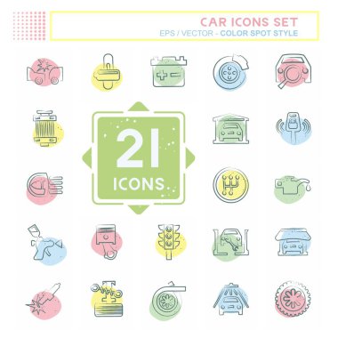 Simge Ayarlı Araba. Otomotiv sembolü. Renkli Leke Biçimi. Basit dizayn edilebilir. Basit resimleme