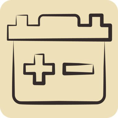 Simge bataryası. Otomotiv sembolü. El çizimi tarzı. Basit dizayn edilebilir. Basit resimleme