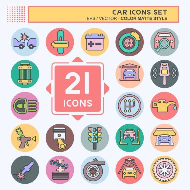 Simge Ayarlı Araba. Otomotiv sembolü. renk arkadaşı stili. Basit dizayn edilebilir. Basit resimleme