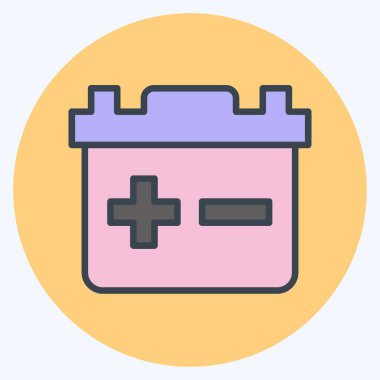 Simge bataryası. Otomotiv sembolü. renk arkadaşı stili. Basit dizayn edilebilir. Basit resimleme