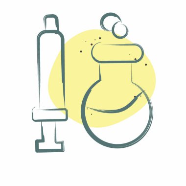 Simgesel Kimyasal Şırıngalar. Biyokimya sembolüyle ilgili. Renkli Leke Biçimi. Basit dizayn edilebilir. Basit resimleme