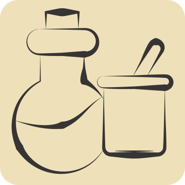 Simge Bilimi Aletleri. Biyokimya sembolüyle ilgili. El çizimi tarzı. Basit dizayn edilebilir. Basit resimleme