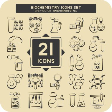 Simge Tanımlama Biyokimyası. Kimya sembolüyle ilgili. El çizimi tarzı. Basit dizayn edilebilir. Basit resimleme