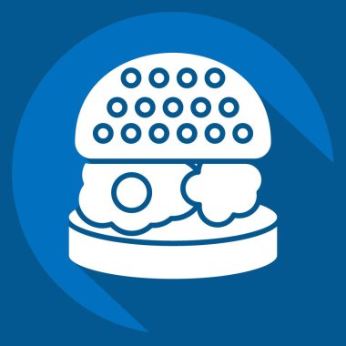 İkon Hamburger. Kahvaltı sembolüyle ilgili. Uzun gölge tarzı. Basit dizayn edilebilir. Basit resimleme