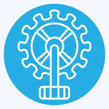 Bisiklet sembolüyle ilgili ikon dişli tekerlek. Mavi gözlü. Basit dizayn edilebilir. Basit resimleme