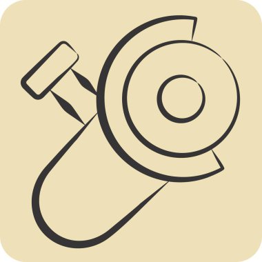 Simge Öğütücü. Kaynak aletleri sembolüyle ilgili. El çizimi tarzı. Basit dizayn edilebilir. Basit resimleme