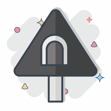 Icon Tüneli Yolu. Yol İşareti sembolüyle ilgili. Çizgi roman. Basit dizayn edilebilir. Basit resimleme