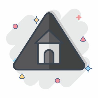 İkon konutu. Yol İşareti sembolüyle ilgili. Çizgi roman. Basit dizayn edilebilir. Basit resimleme