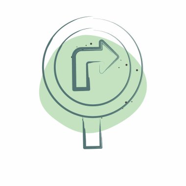 Simge Sağa Dön. Yol İşareti sembolüyle ilgili. Renkli Leke Biçimi. Basit dizayn edilebilir. Basit resimleme