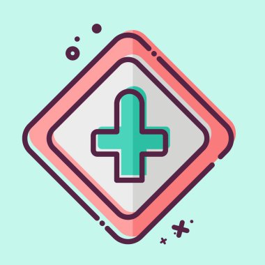 İkona Kavşağı Önünde. Yol İşareti sembolüyle ilgili. MBE tarzı. Basit dizayn edilebilir. Basit resimleme