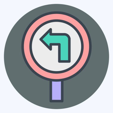 Simge Sola Dön. Yol İşareti sembolüyle ilgili. renk arkadaşı stili. Basit dizayn edilebilir. Basit resimleme