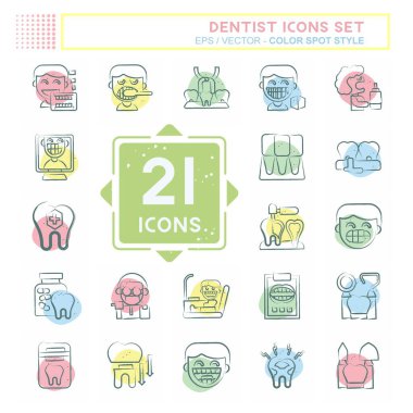 Simge Ayarlama Dişçisi. Medice sembolüyle ilgili. Renkli Leke Biçimi. Basit dizayn edilebilir. Basit resimleme