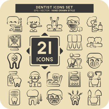 Simge Ayarlama Dişçisi. Medice sembolüyle ilgili. El çizimi tarzı. Basit dizayn edilebilir. Basit resimleme