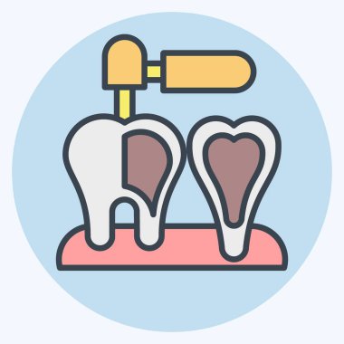 Simge Endodontist. Dişçi sembolüyle ilgili. renk arkadaşı stili. Basit dizayn edilebilir. Basit resimleme