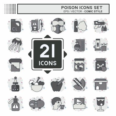 Simge seti zehri. Eğitim sembolüyle ilgili. Çizgi roman. Basit dizayn edilebilir. Basit resimleme