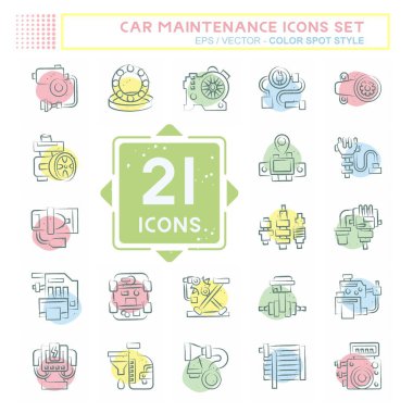 Simge Ayarlı Araba Bakımı. Otomotiv sembolüyle ilgili. Renkli Leke Biçimi. Basit dizayn edilebilir. Basit resimleme