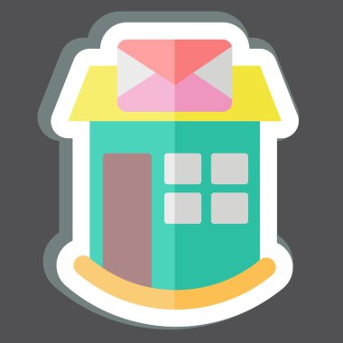 Etiket Postanesi. Yapıştırma Binası sembolüyle ilgili. Basit dizayn edilebilir. Basit resimleme