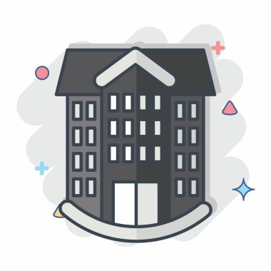 İkon Okulu. Simge Binası sembolüyle ilgili. Çizgi roman. Basit dizayn edilebilir. Basit resimleme