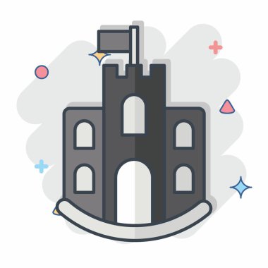 Simge kalesi. Simge Binası sembolüyle ilgili. Çizgi roman. Basit dizayn edilebilir. Basit resimleme