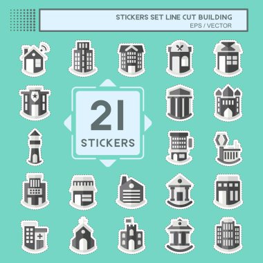 Çıkartma hattı kesilmiş Set Binası. Yapıştırma çizgisi kesim sembolüyle ilgili. Basit dizayn edilebilir. Basit resimleme