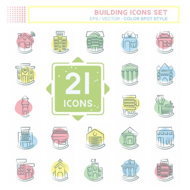 Simge Ayarlama Binası. Simge İnşaat sembolüyle ilgili. Renkli Leke Biçimi. Basit dizayn edilebilir. Basit resimleme