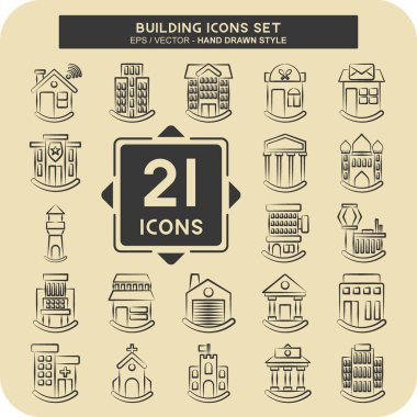 Simge Ayarlama Binası. Simge İnşaat sembolüyle ilgili. El çizimi tarzı. Basit dizayn edilebilir. Basit resimleme