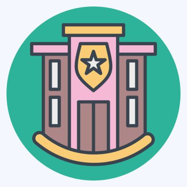 Simge Polis Karakolu. Simge Binası sembolüyle ilgili. renk arkadaşı stili. Basit dizayn edilebilir. Basit resimleme