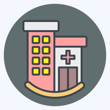 Simge Kliniği. Simge Binası sembolüyle ilgili. renk arkadaşı stili. Basit dizayn edilebilir. Basit resimleme