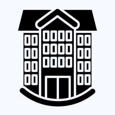 İkon Okulu. Simge Binası sembolüyle ilgili. Kabartma tarzı. Basit dizayn edilebilir. Basit resimleme