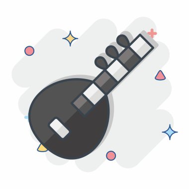 Simge Sitar. Hindistan sembolüyle ilgili. Çizgi roman. Basit dizayn edilebilir. Basit resimleme