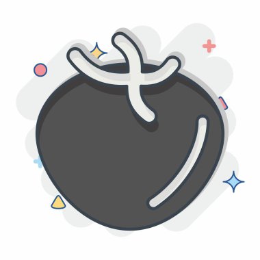 Simge domates. Meyve ve sebze sembolüyle ilgili. Çizgi roman. Basit dizayn edilebilir. Basit resimleme