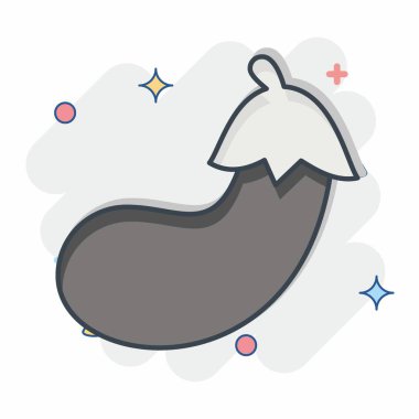 Simgesel patlıcan. Meyve ve sebze sembolüyle ilgili. Çizgi roman. Basit dizayn edilebilir. Basit resimleme