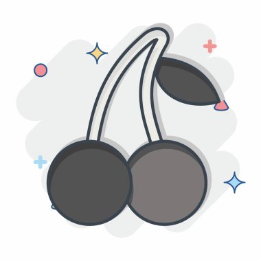 Kiraz ikonu. Meyve ve sebze sembolüyle ilgili. Çizgi roman. Basit dizayn edilebilir. Basit resimleme