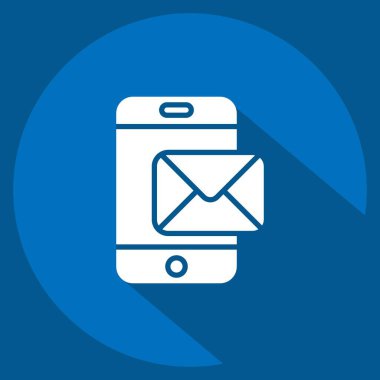 Simge Mesajı. İletişim sembolüyle ilgili. Uzun gölge tarzı. Basit dizayn edilebilir. Basit resimleme