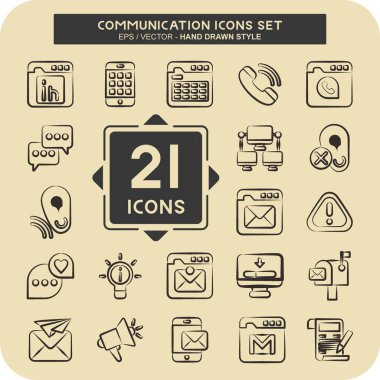 Simge Ayarlı İletişim. İnternet sembolüyle ilgili. El çizimi tarzı. Basit dizayn edilebilir. Basit resimleme