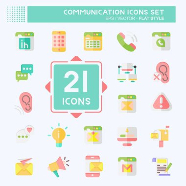 Simge Ayarlı İletişim. İnternet sembolüyle ilgili. Düz stil. Basit dizayn edilebilir. Basit resimleme