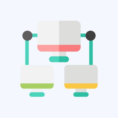 Simge Bağlantısı Bilgisayarı. İletişim sembolüyle ilgili. Düz stil. Basit dizayn edilebilir. Basit resimleme