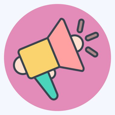 Simge megafonu. İletişim sembolüyle ilgili. renk arkadaşı stili. Basit dizayn edilebilir. Basit resimleme