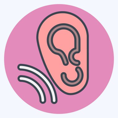 İkon Kulak. İletişim sembolüyle ilgili. renk arkadaşı stili. Basit dizayn edilebilir. Basit resimleme