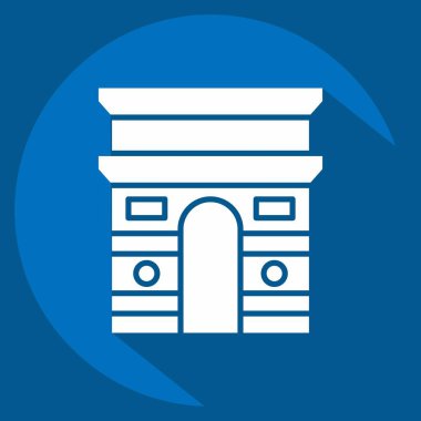 İkon ARC De Triomphe. Fransa sembolüyle ilgili. Uzun gölge tarzı. Basit dizayn edilebilir. Basit resimleme