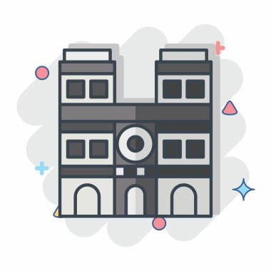 Simge Notre Dame. Fransa sembolüyle ilgili. Çizgi roman. Basit dizayn edilebilir. Basit resimleme