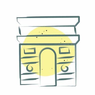 İkon ARC De Triomphe. Fransa sembolüyle ilgili. Renkli Leke Biçimi. Basit dizayn edilebilir. Basit resimleme