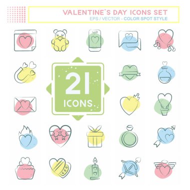 İkon Sevgililer Günü 'nü ayarla. Aşk sembolüyle ilgili. Renkli Leke Biçimi. Basit dizayn edilebilir. Basit resimleme