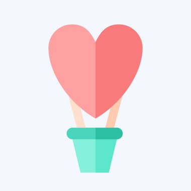 Icon Sıcak Hava Balonu. Sevgililer Günü sembolüyle ilgili. Düz stil. Basit dizayn edilebilir. Basit resimleme