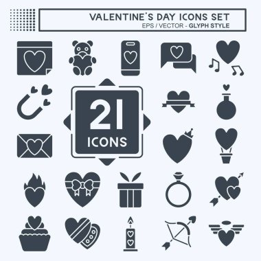 İkon Sevgililer Günü 'nü ayarla. Aşk sembolüyle ilgili. Kabartma tarzı. Basit dizayn edilebilir. Basit resimleme