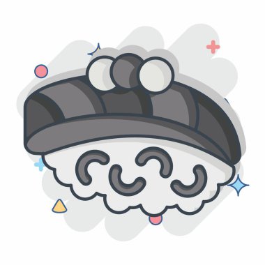 Icon Aji. Suşi sembolüyle ilgili. Çizgi roman. Basit dizayn edilebilir. Basit resimleme